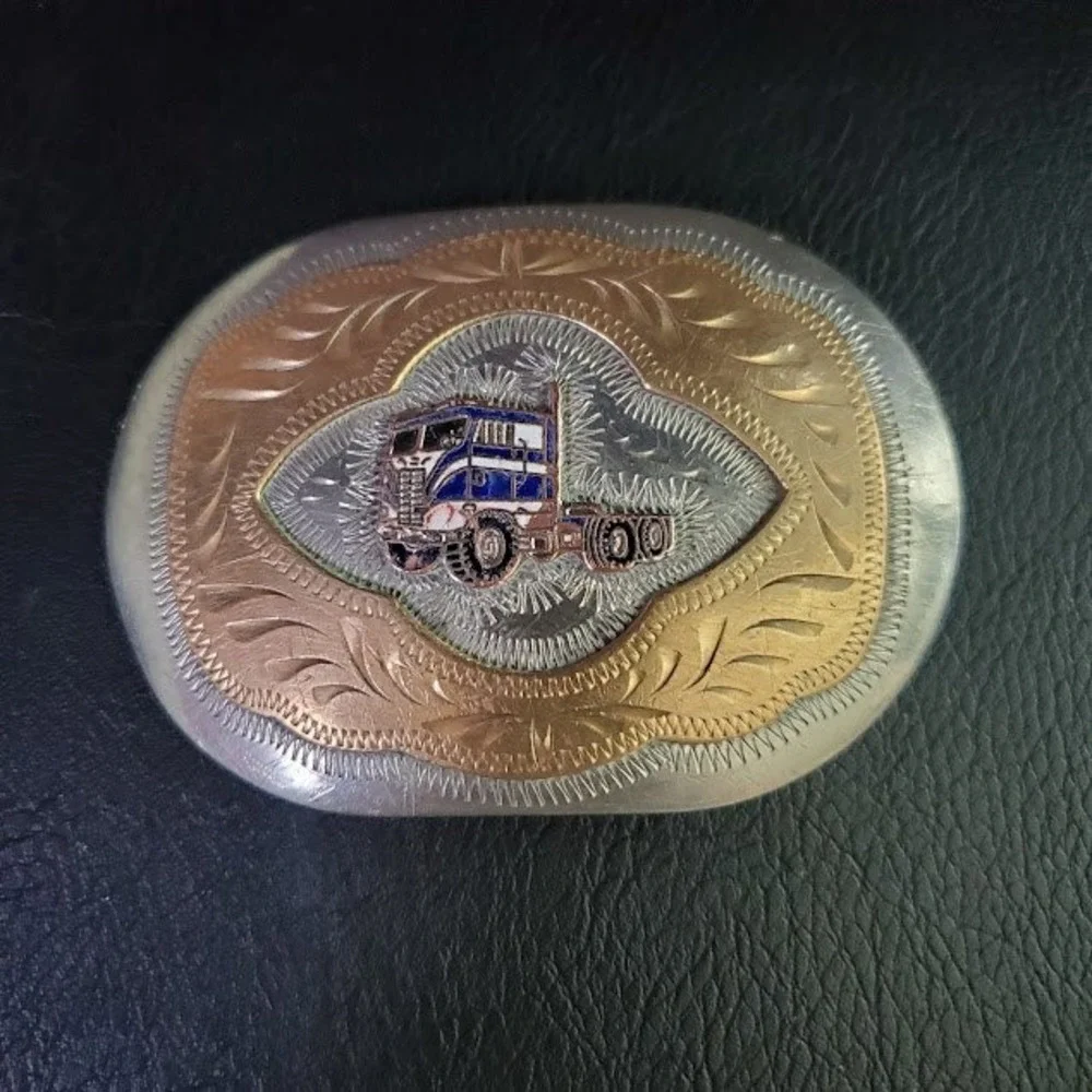 Western Flair German Silver Semi Truck Belt Buckle Colorado Springs Vintage